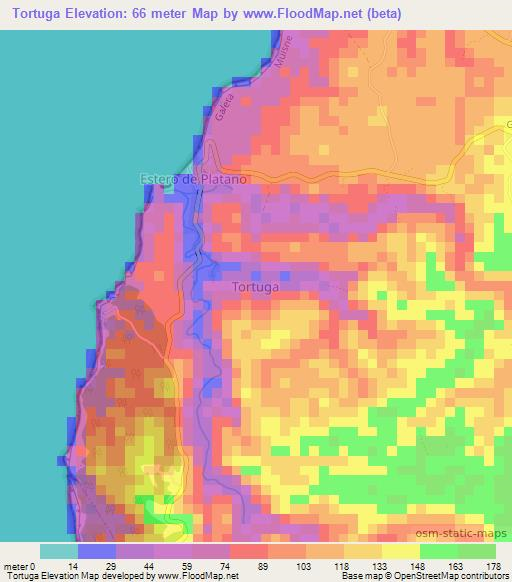 Tortuga,Ecuador Elevation Map