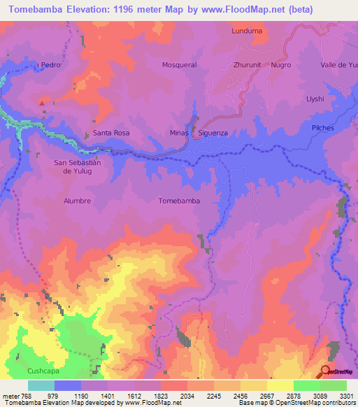 Tomebamba,Ecuador Elevation Map