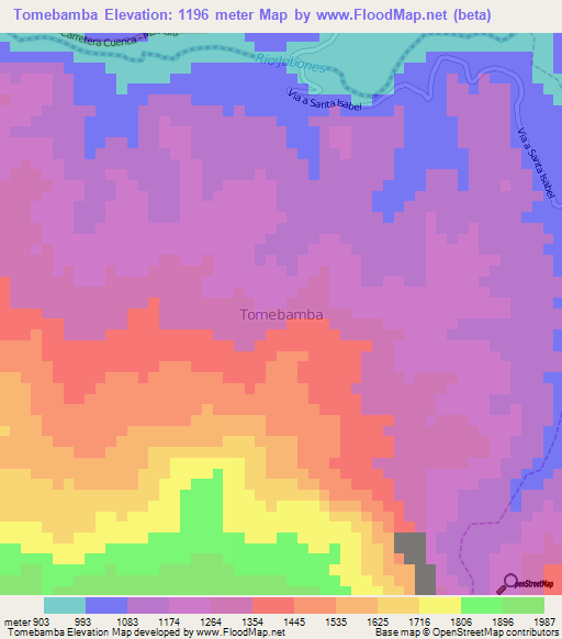 Tomebamba,Ecuador Elevation Map