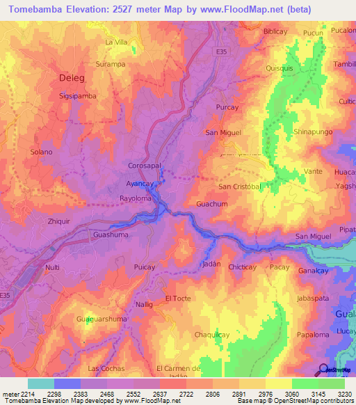 Tomebamba,Ecuador Elevation Map