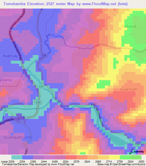 Tomebamba,Ecuador Elevation Map