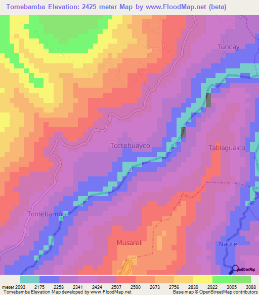 Tomebamba,Ecuador Elevation Map