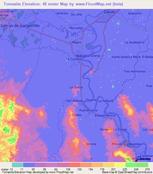 Tomasita,Ecuador Elevation Map