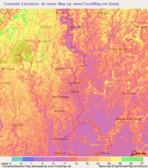 Tomasita,Ecuador Elevation Map