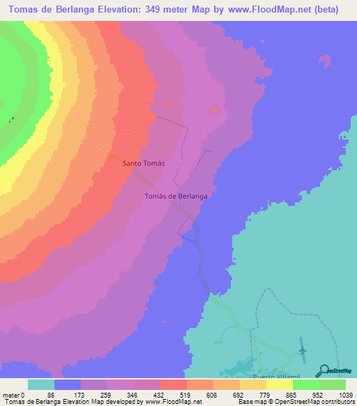 Tomas de Berlanga,Ecuador Elevation Map