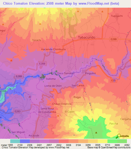 Chico Tomalon,Ecuador Elevation Map