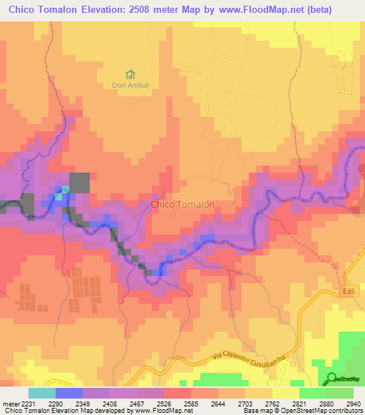 Chico Tomalon,Ecuador Elevation Map