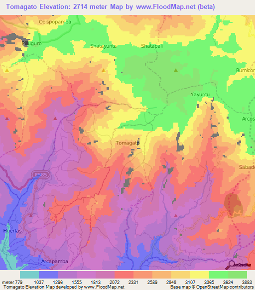 Tomagato,Ecuador Elevation Map