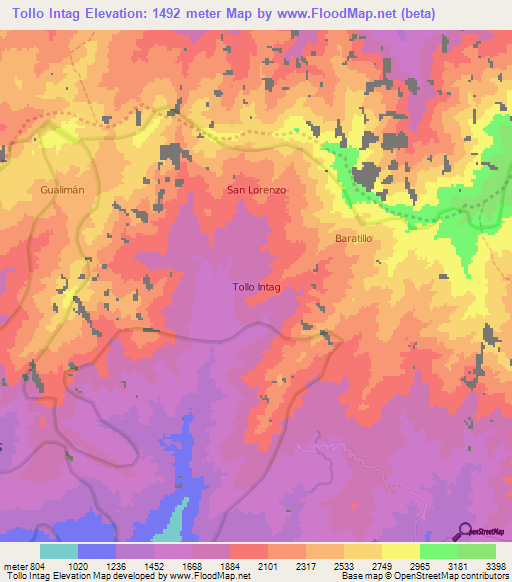 Tollo Intag,Ecuador Elevation Map