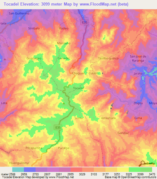 Tocadel,Ecuador Elevation Map