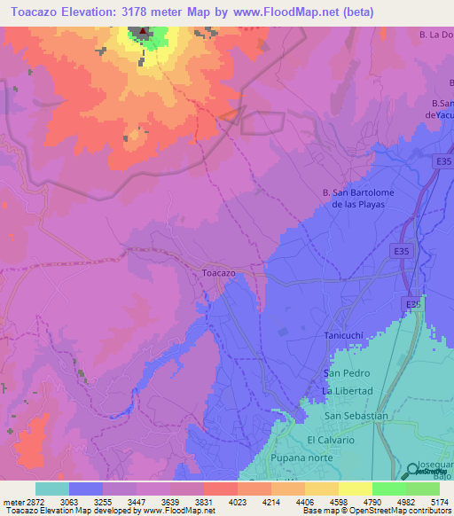 Toacazo,Ecuador Elevation Map