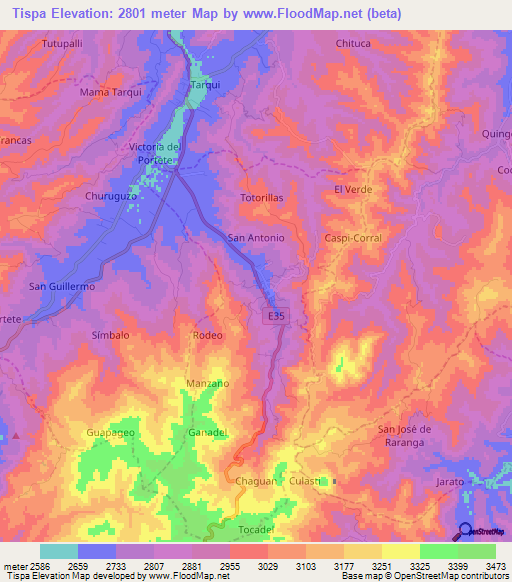 Tispa,Ecuador Elevation Map