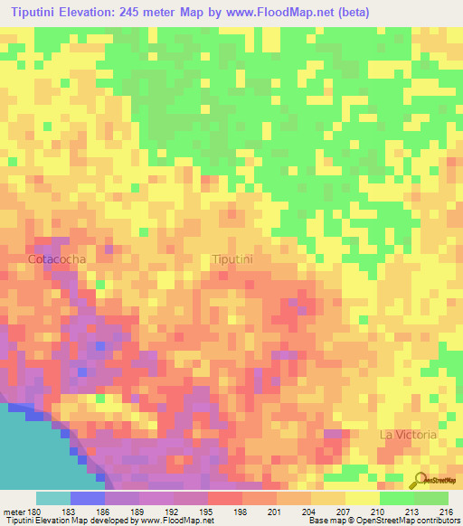 Tiputini,Ecuador Elevation Map