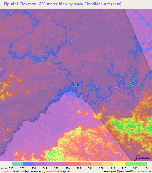 Tiputini,Ecuador Elevation Map