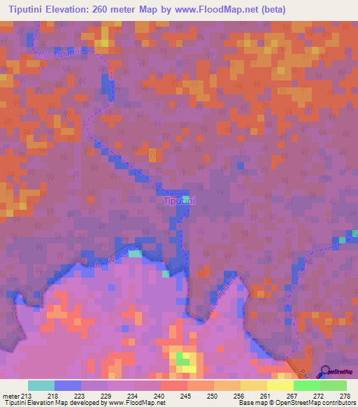 Tiputini,Ecuador Elevation Map