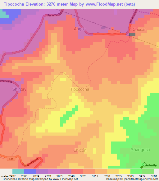 Tipococha,Ecuador Elevation Map