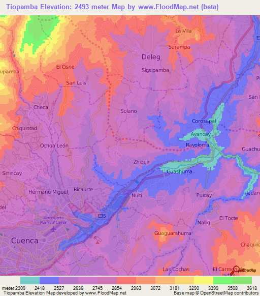 Tiopamba,Ecuador Elevation Map