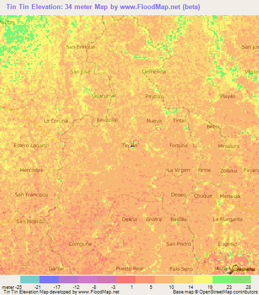 Tin Tin,Ecuador Elevation Map