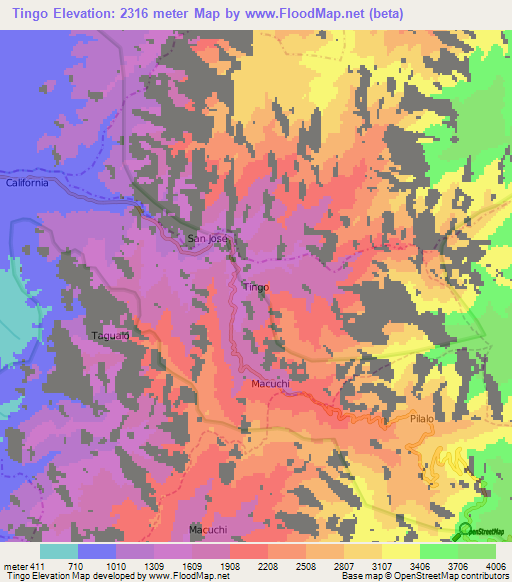 Tingo,Ecuador Elevation Map