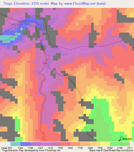 Tingo,Ecuador Elevation Map