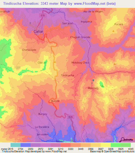 Tindicucha,Ecuador Elevation Map