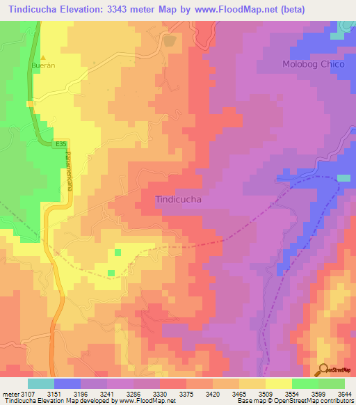 Tindicucha,Ecuador Elevation Map