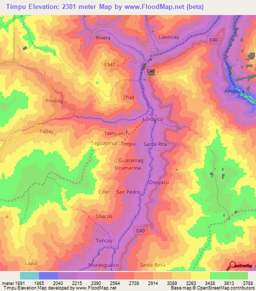 Timpu,Ecuador Elevation Map