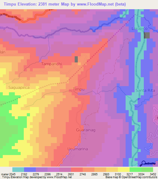 Timpu,Ecuador Elevation Map