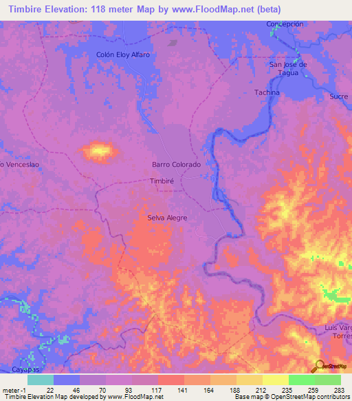 Timbire,Ecuador Elevation Map