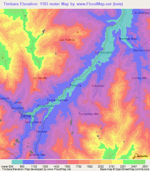 Timbara,Ecuador Elevation Map