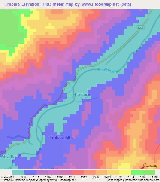 Timbara,Ecuador Elevation Map