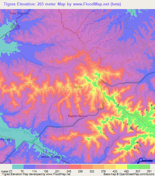 Tigres,Ecuador Elevation Map