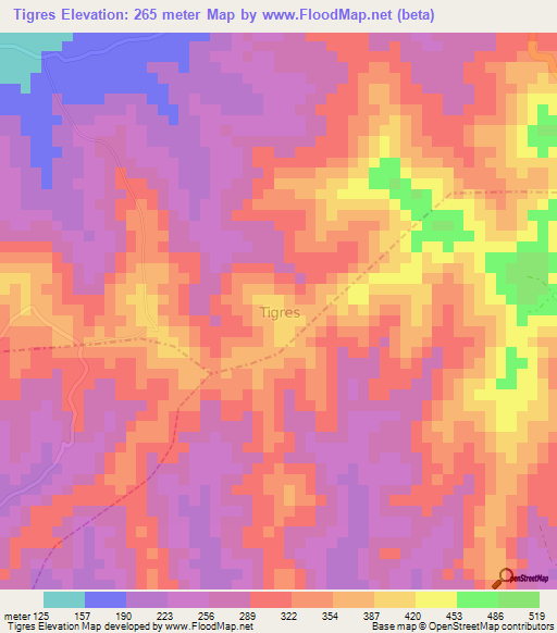 Tigres,Ecuador Elevation Map