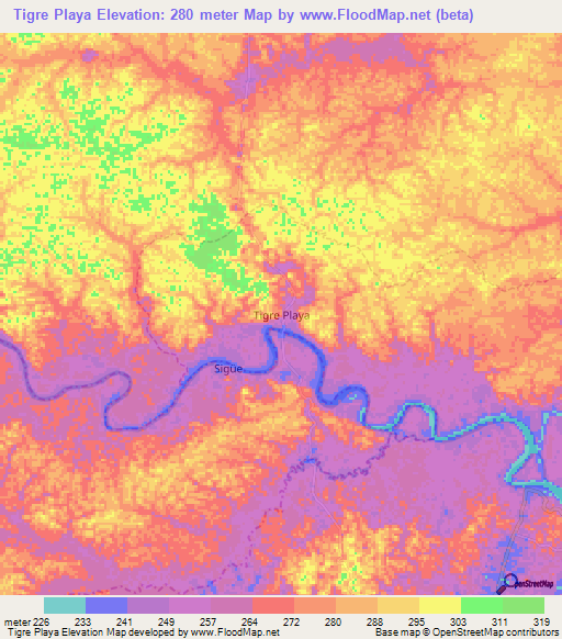 Tigre Playa,Ecuador Elevation Map