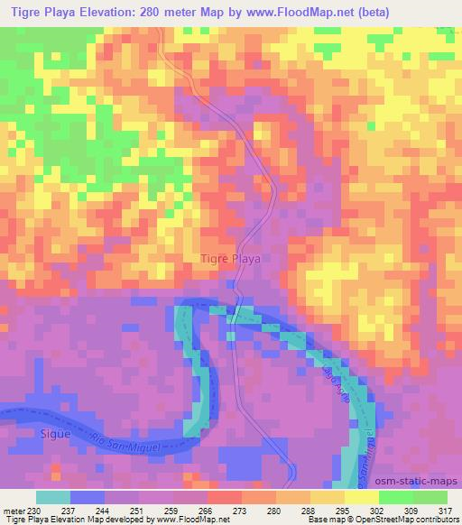 Tigre Playa,Ecuador Elevation Map