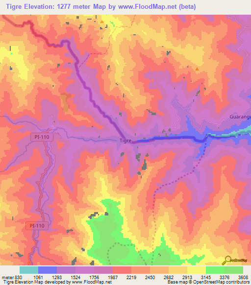 Tigre,Ecuador Elevation Map