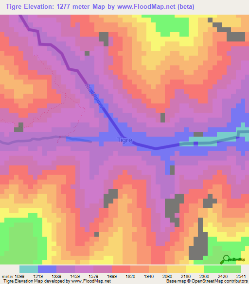 Tigre,Ecuador Elevation Map