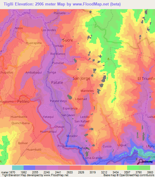 Tiglli,Ecuador Elevation Map