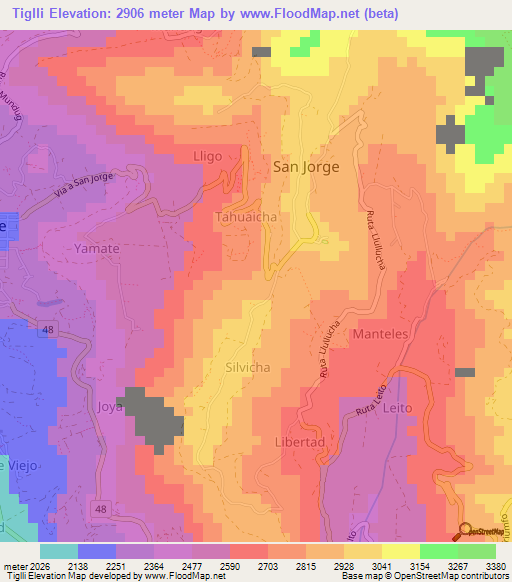 Tiglli,Ecuador Elevation Map