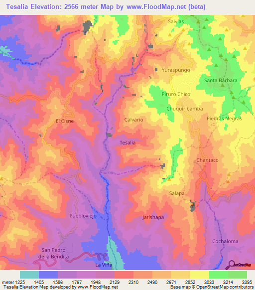 Tesalia,Ecuador Elevation Map