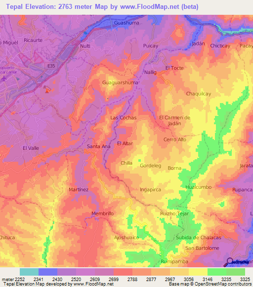 Tepal,Ecuador Elevation Map