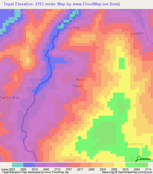 Tepal,Ecuador Elevation Map