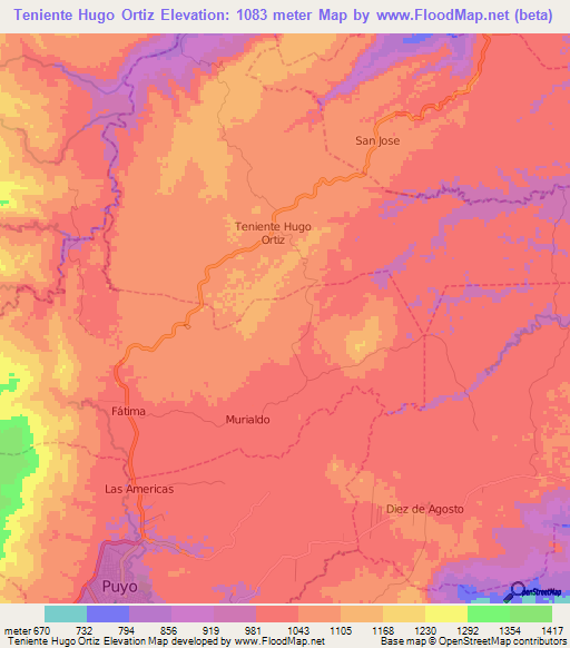 Teniente Hugo Ortiz,Ecuador Elevation Map