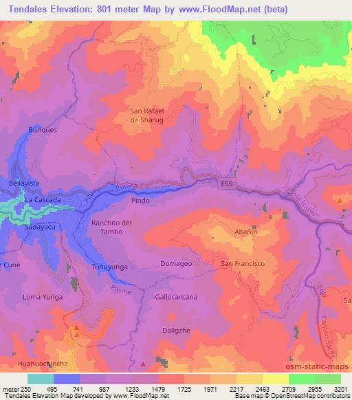 Tendales,Ecuador Elevation Map