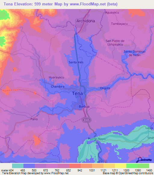 Tena,Ecuador Elevation Map