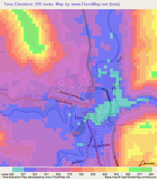 Tena,Ecuador Elevation Map