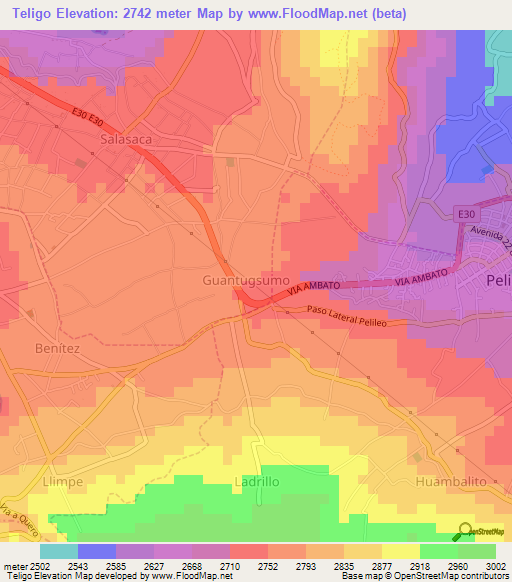 Teligo,Ecuador Elevation Map