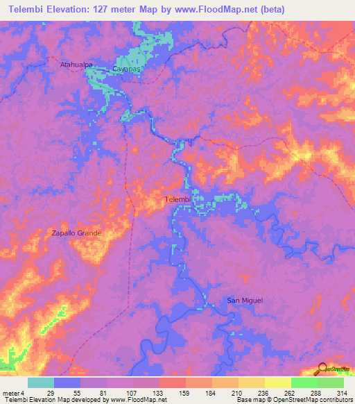 Telembi,Ecuador Elevation Map