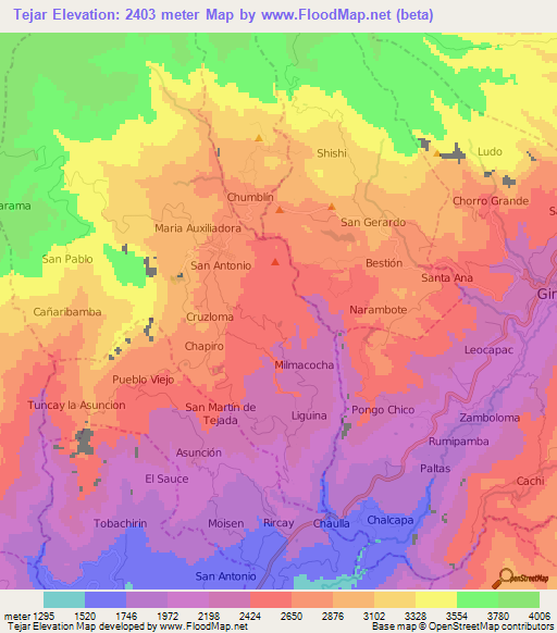 Tejar,Ecuador Elevation Map