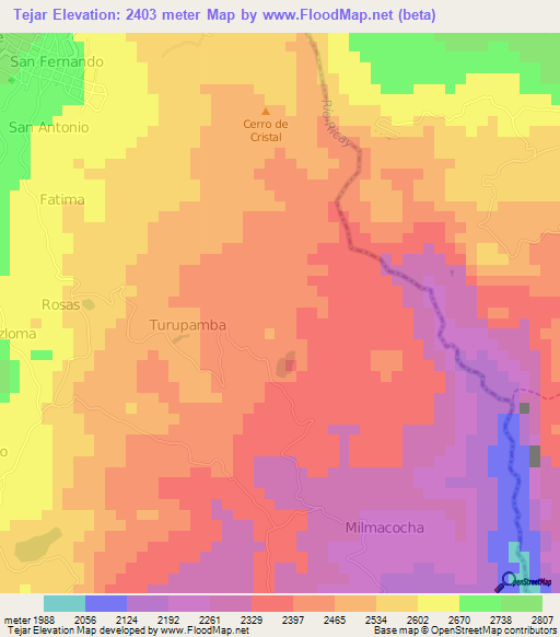 Tejar,Ecuador Elevation Map